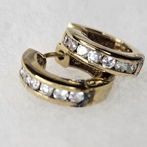 Gold Cubic Zirconia Channel Set Hoop Earrings